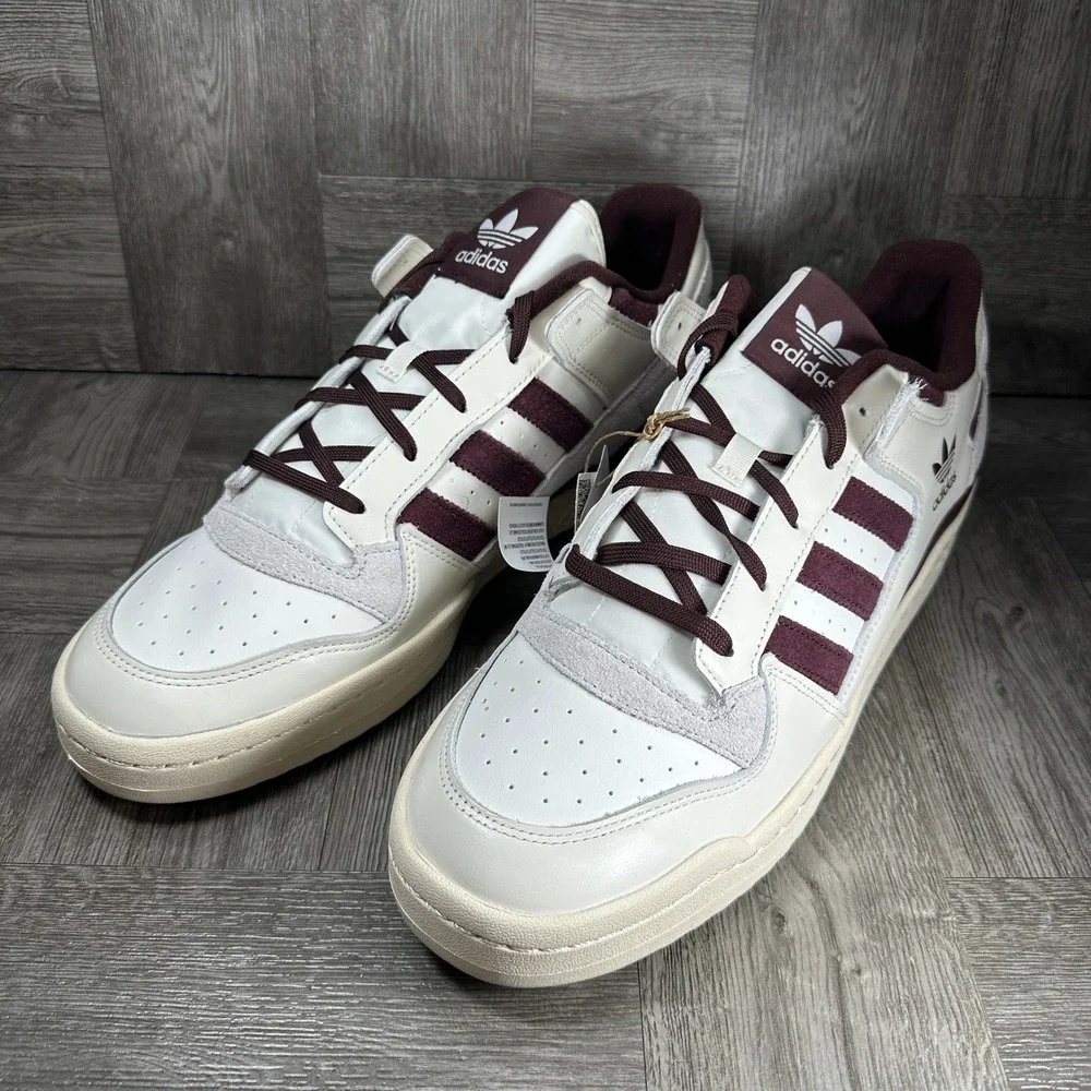 Adidas Forum Low CL Sneakers Mens 14 White Burgundy Basketball JQ0206 NEW